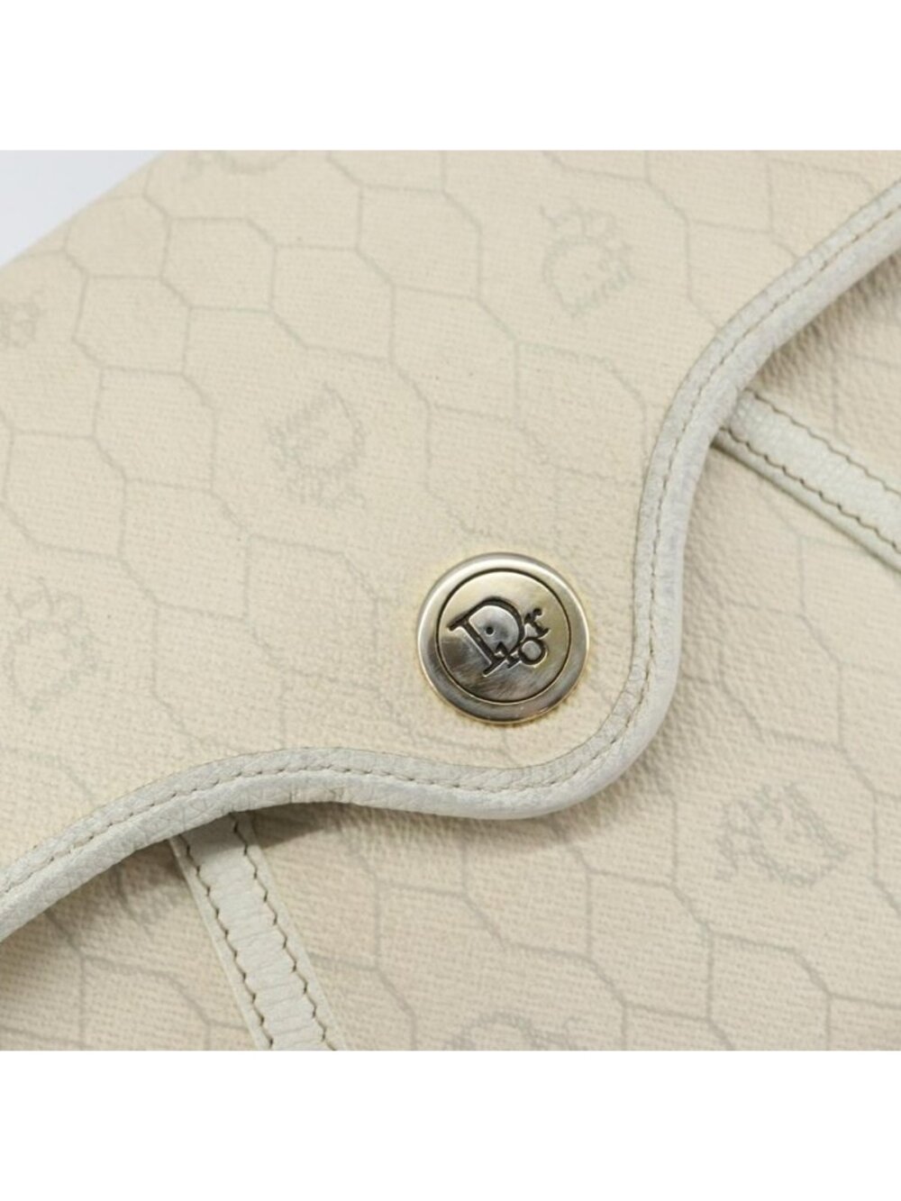 Authentic Christian Dior Honeycomb Canvas Chain Shoulder Bag PVC White Gold - Picture 6 of 16
